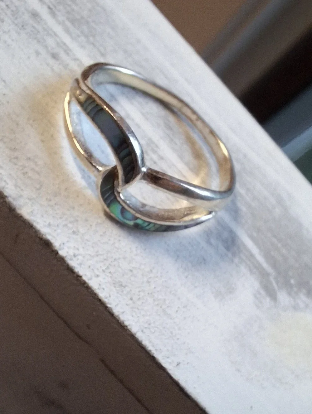 Vintage Sterling Silver Abalone Shell Signed Ring Ladies 6 Delicate inlay THAI